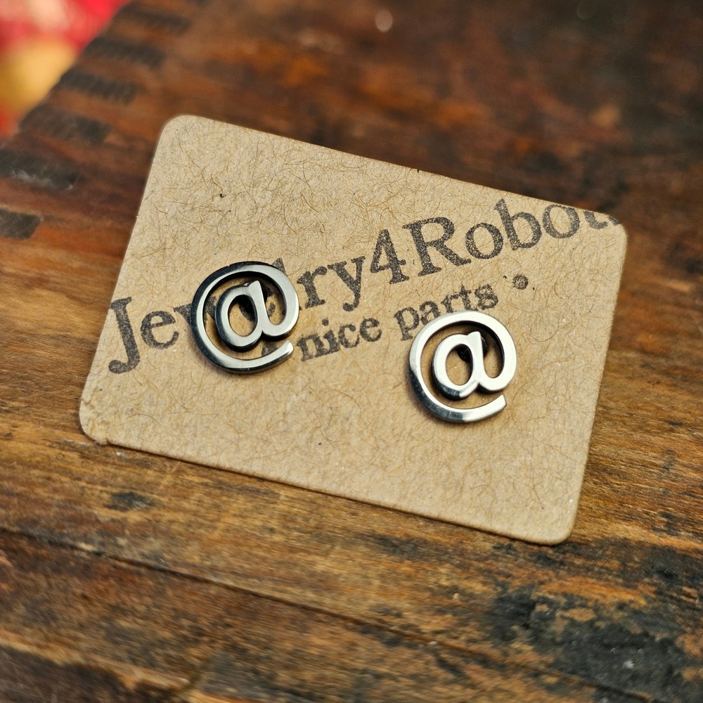 At Symbol Stud Earrings Women OS Black Tech Minimalist Stainless Steel